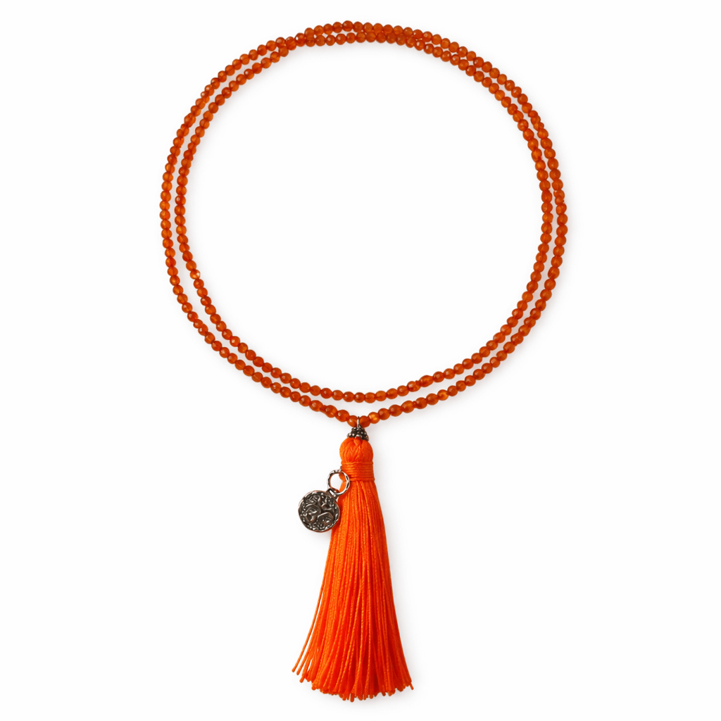 Karneol - Mala mit Quaste und Om - ॐ - Medaillon - Atelier Tibet