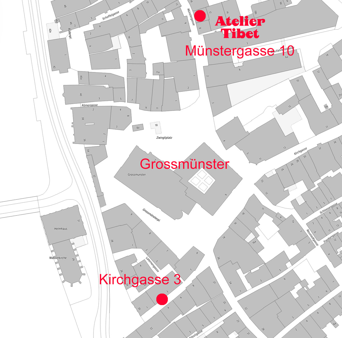 Karte mit dem neuen Standort an der Münstergasse 10 in Zürich
