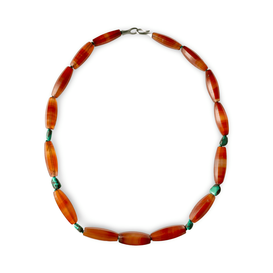 Kette aus antiken Achatperlen und Türkis - Atelier Tibet