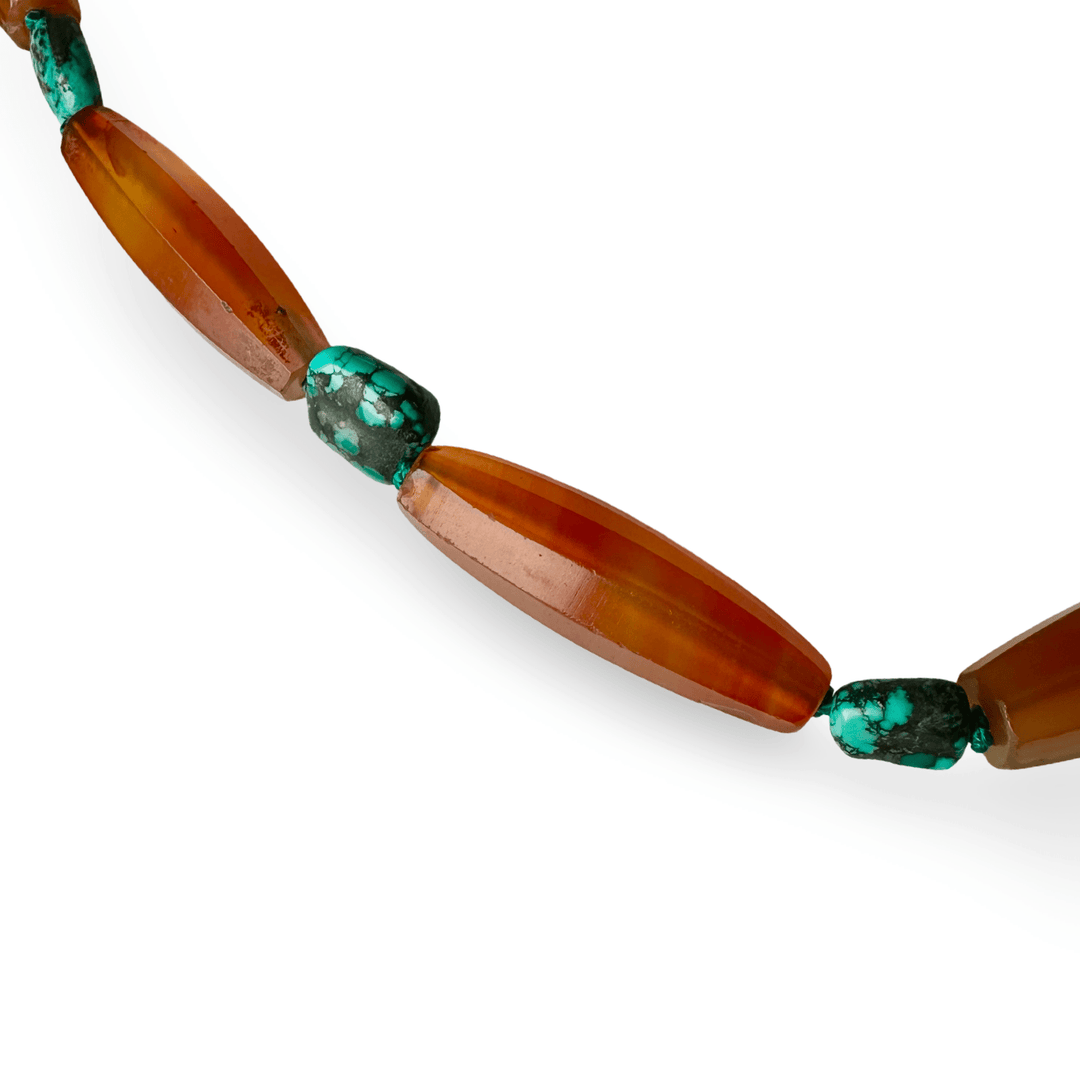 Kette aus antiken Achatperlen und Türkis - Atelier Tibet