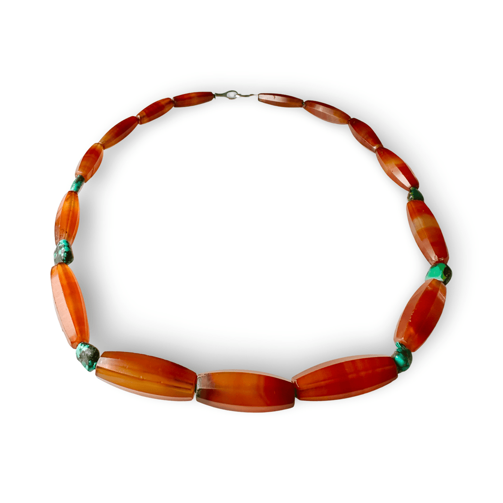 Kette aus antiken Achatperlen und Türkis - Atelier Tibet