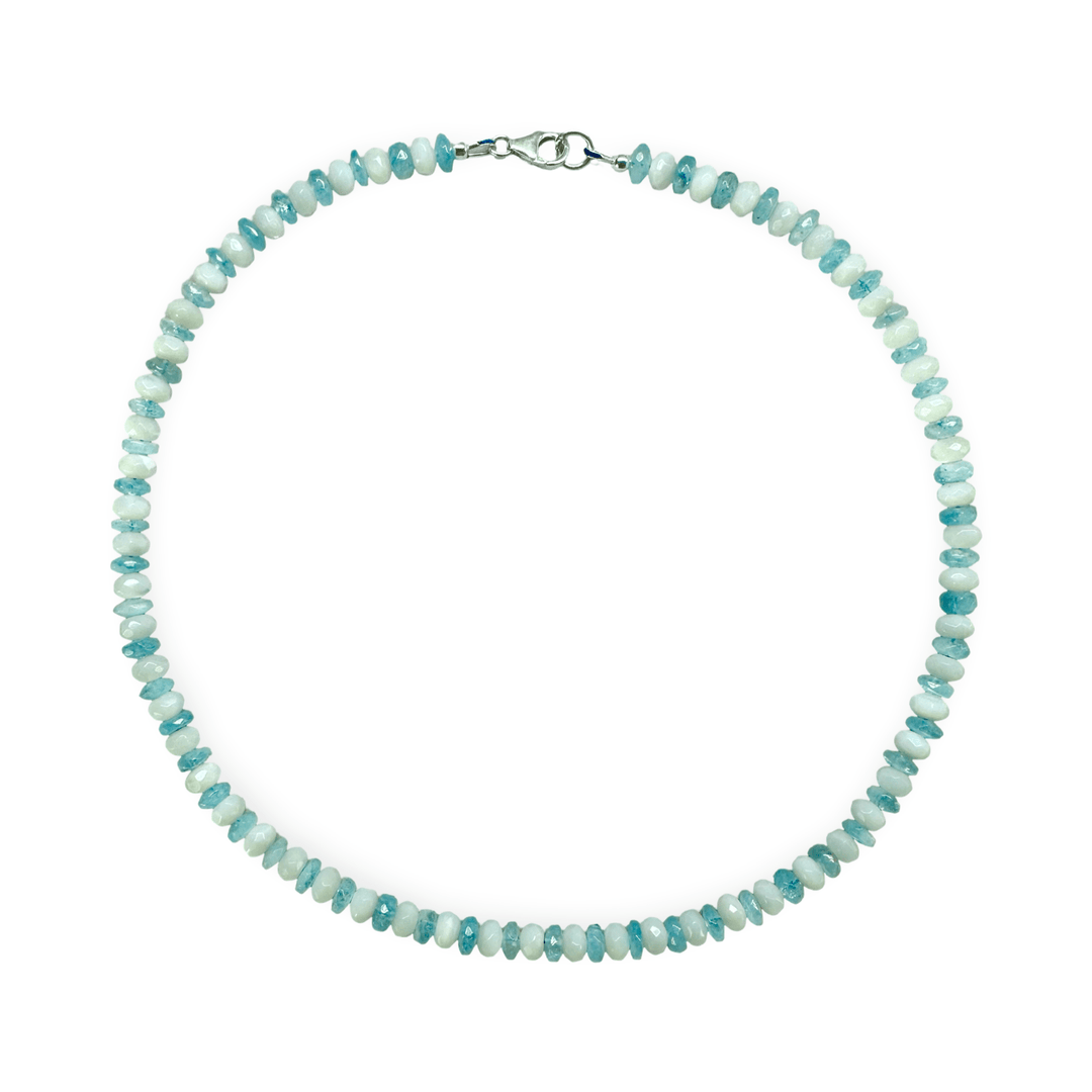 Kette aus Aquamarin und Perlmutt - Atelier Tibet