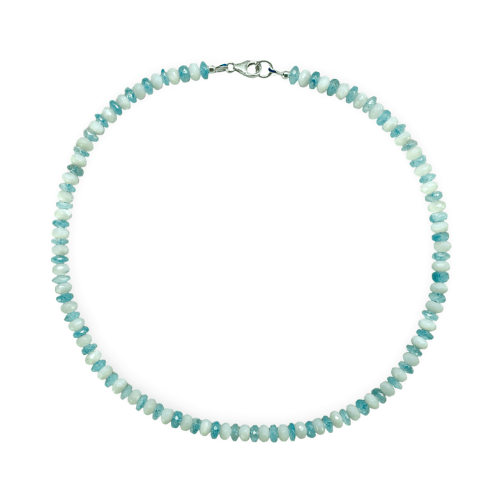Kette aus Aquamarin und Perlmutt - Atelier Tibet