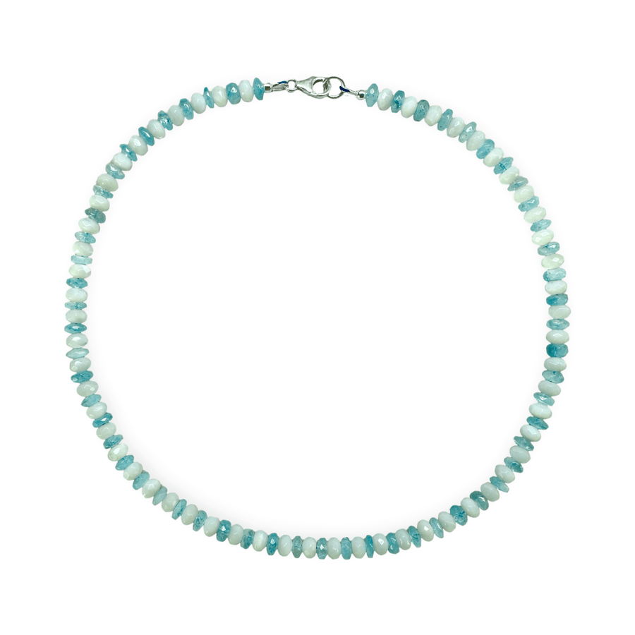 Kette aus Aquamarin und Perlmutt - Atelier Tibet