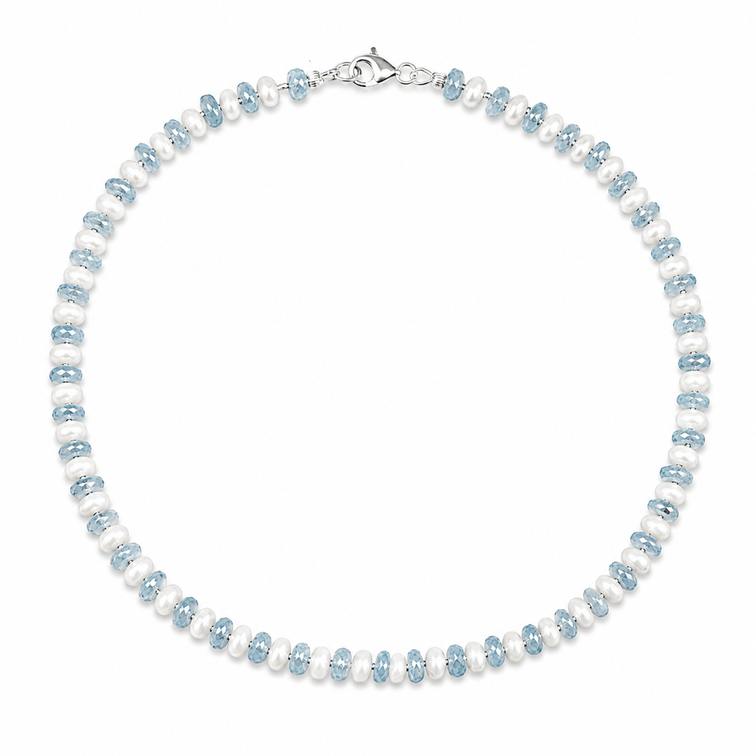 Kette aus Aquamarin und Perlmutt - Atelier Tibet