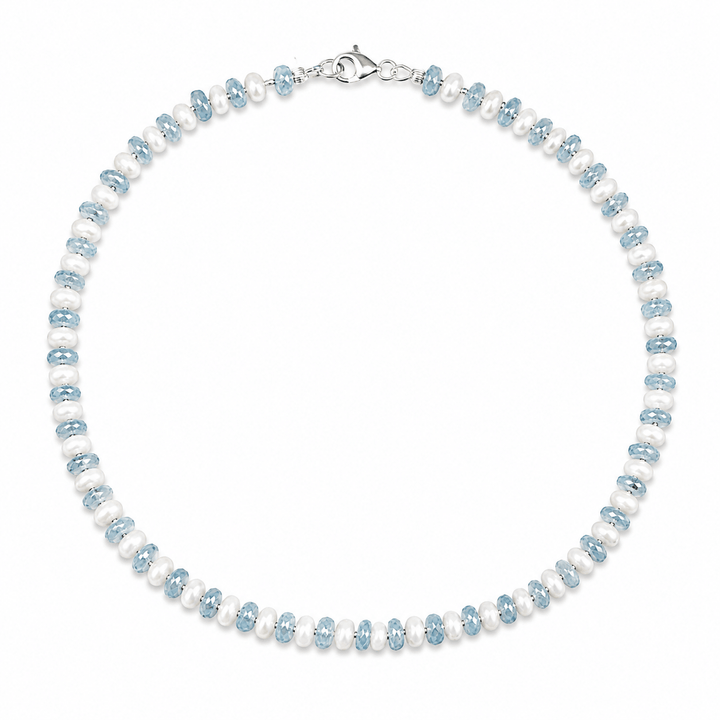 Kette aus Aquamarin und Perlmutt - Atelier Tibet