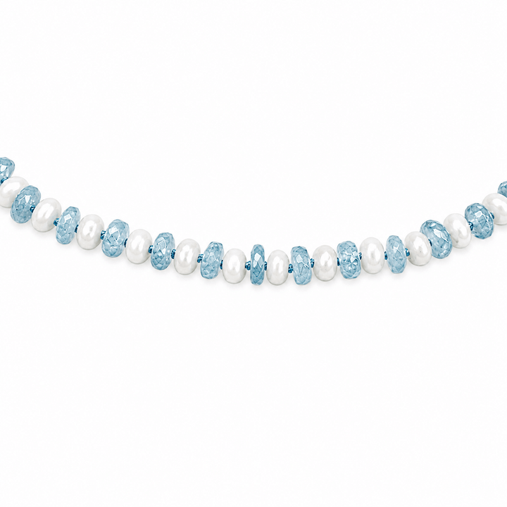 Kette aus Aquamarin und Perlmutt - Atelier Tibet