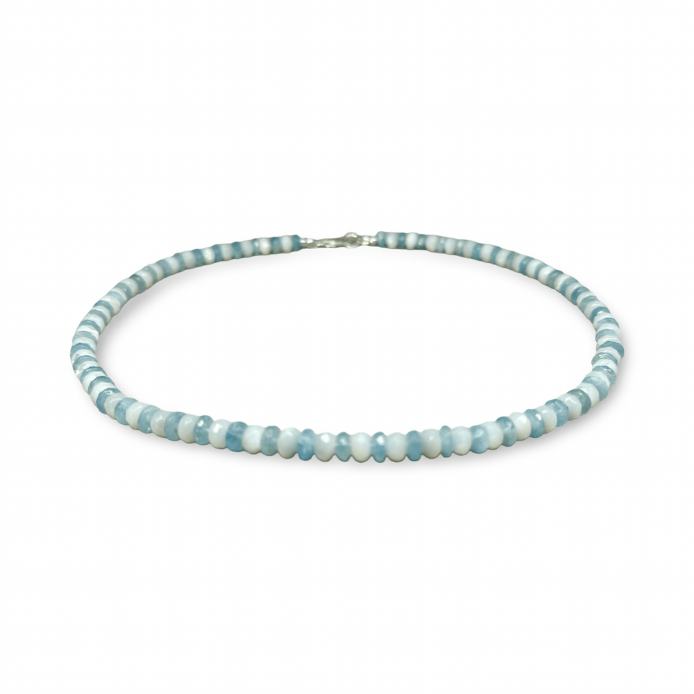 Kette aus Aquamarin und Perlmutt - Atelier Tibet
