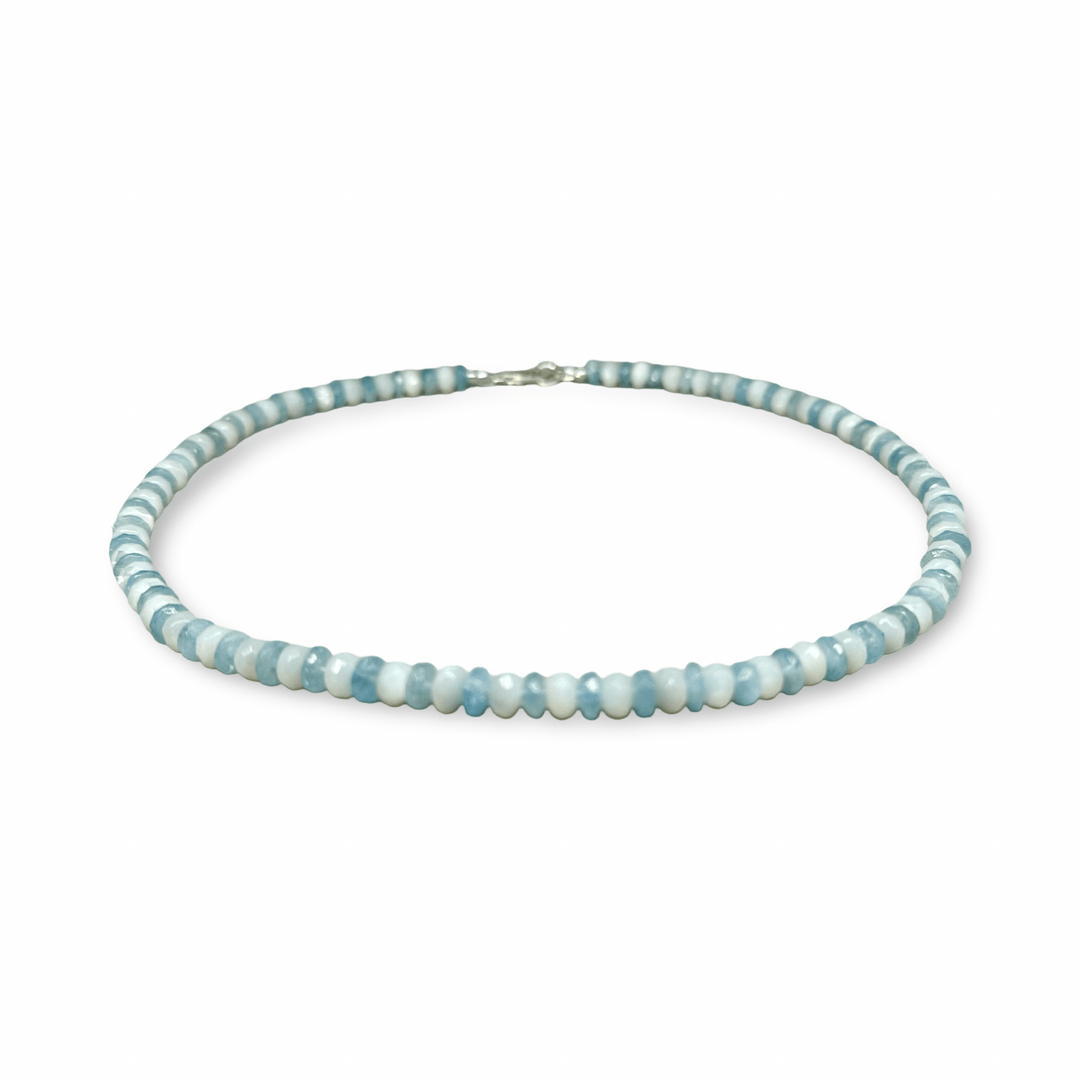 Kette aus Aquamarin und Perlmutt - Atelier Tibet