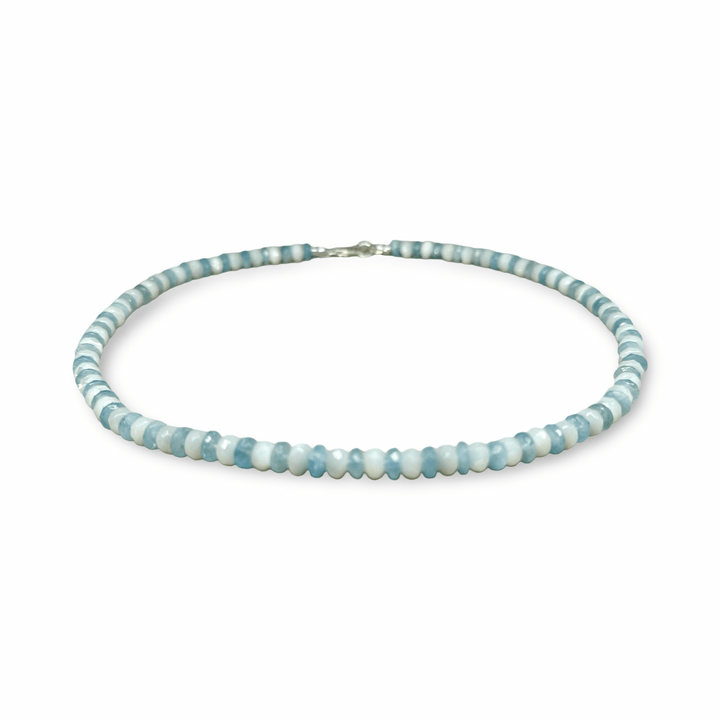 Kette aus Aquamarin und Perlmutt - Atelier Tibet