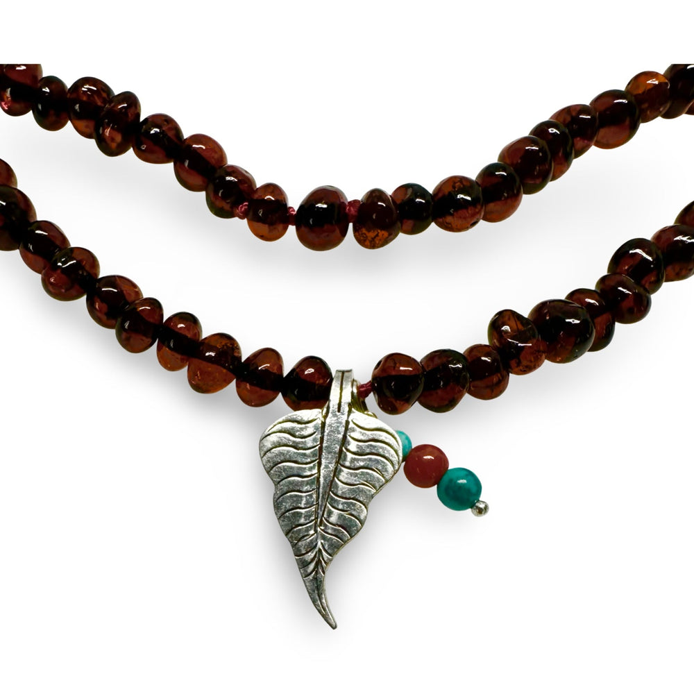 Kette aus Bernstein, Türkis und Silber - Atelier Tibet