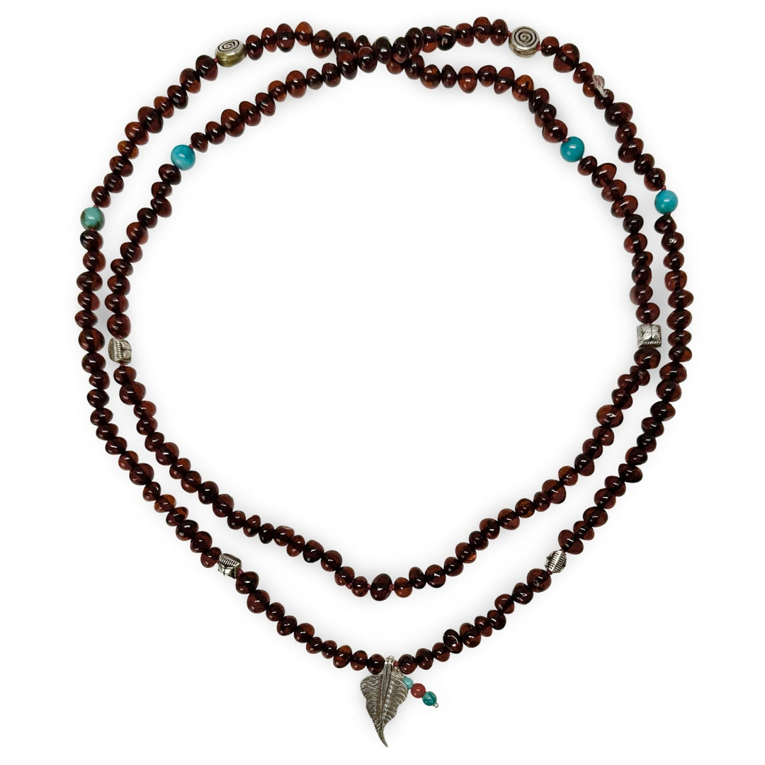 Kette aus Bernstein, Türkis und Silber - Atelier Tibet