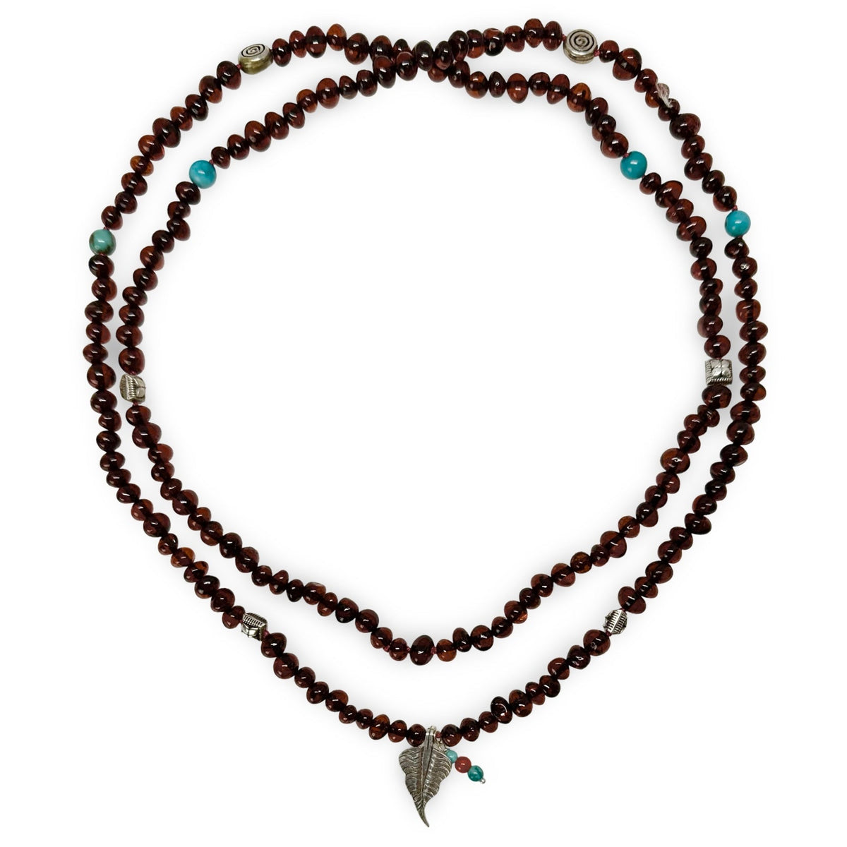Kette aus Bernstein, Türkis und Silber - Atelier Tibet