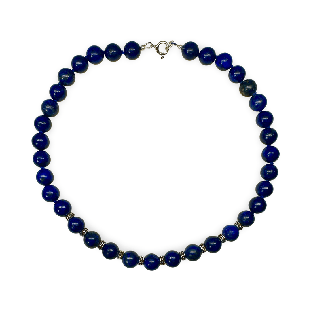 Kette aus Lapis Lazuli und Silberperlen - Atelier Tibet