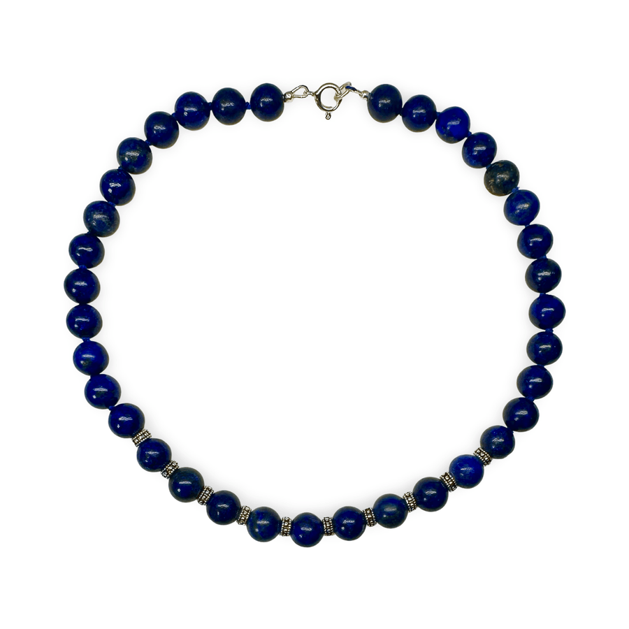 Kette aus Lapis Lazuli und Silberperlen - Atelier Tibet