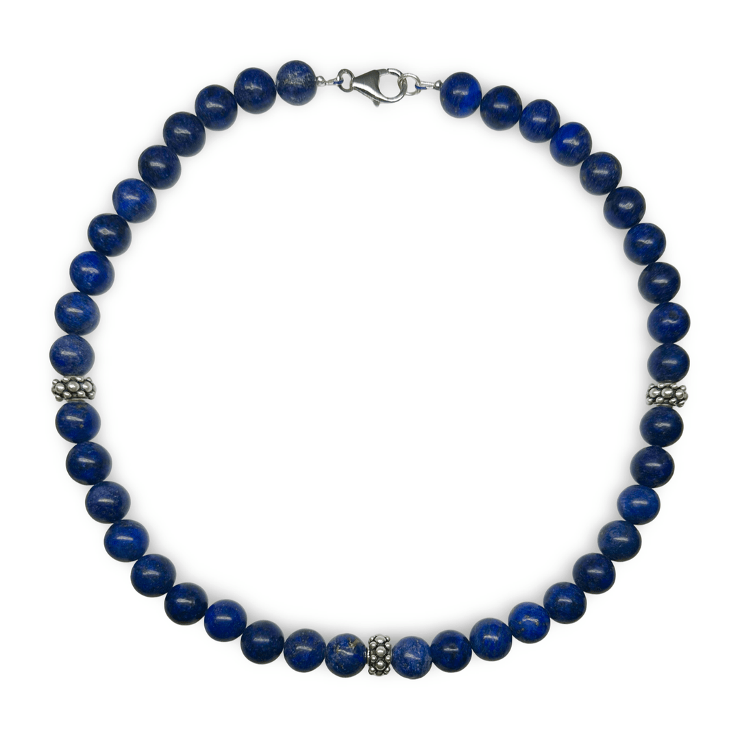 Kette aus Lapis Lazuli und Silberperlen - Atelier Tibet