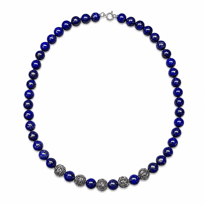 Kette aus Lapis Lazuli und Silberperlen - Atelier Tibet
