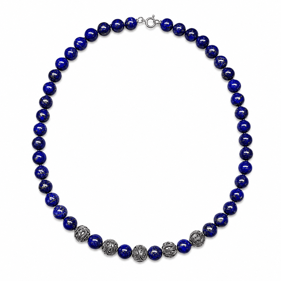 Kette aus Lapis Lazuli und Silberperlen - Atelier Tibet