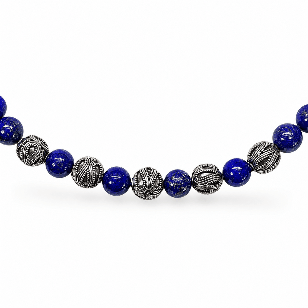 Kette aus Lapis Lazuli und Silberperlen - Atelier Tibet