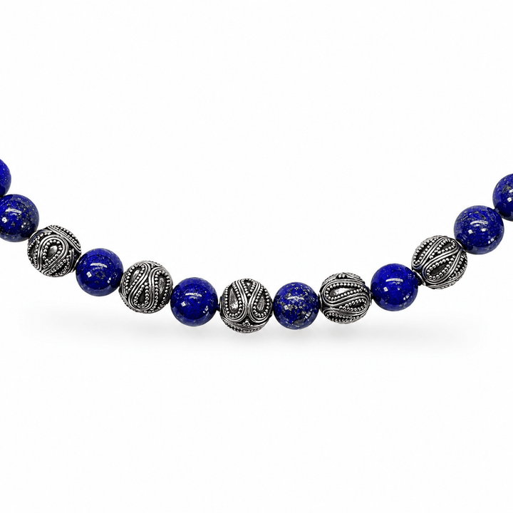 Kette aus Lapis Lazuli und Silberperlen - Atelier Tibet