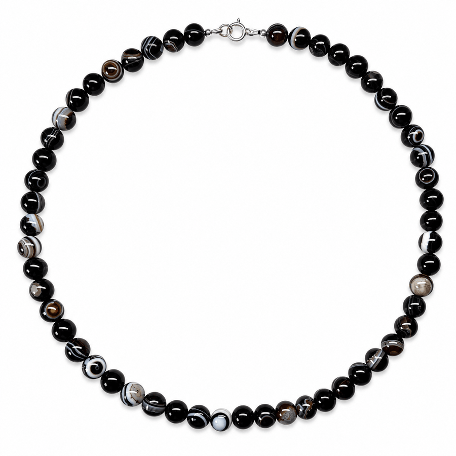 Kette aus schwarzem Bänderachat - Atelier Tibet