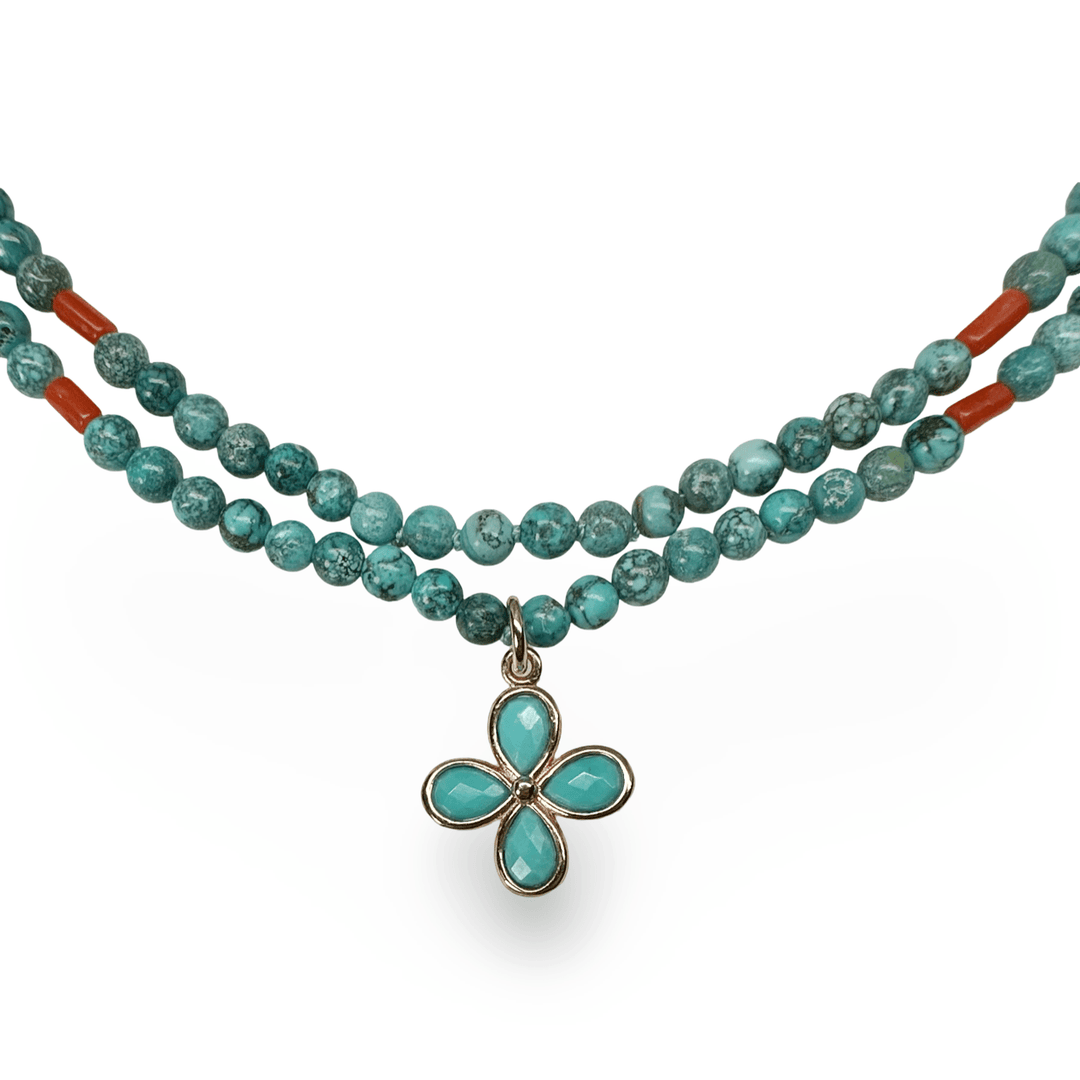 Kette aus Tibet - Türkis mit alten Korallen Perlen - Atelier Tibet