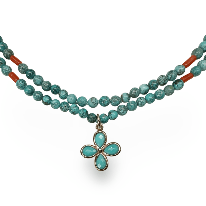 Kette aus Tibet - Türkis mit alten Korallen Perlen - Atelier Tibet