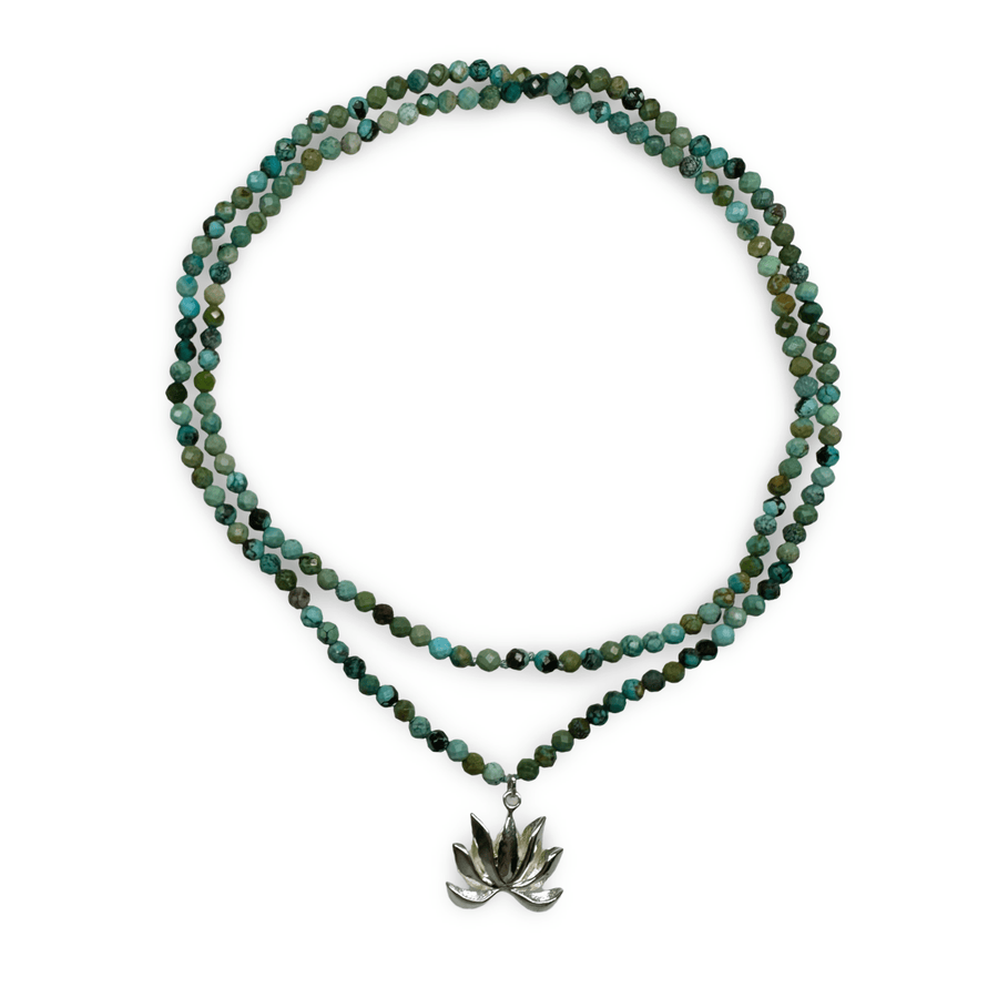 Kette aus Tibet Türkis mit Lotus - Anhänger aus Silber - Atelier Tibet