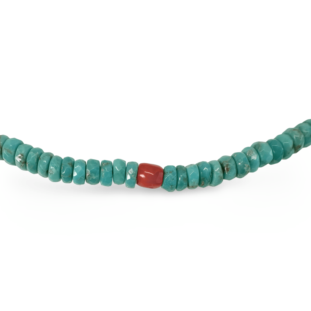 Kette aus Türkis mit alten Korallen - Perlen - Atelier Tibet