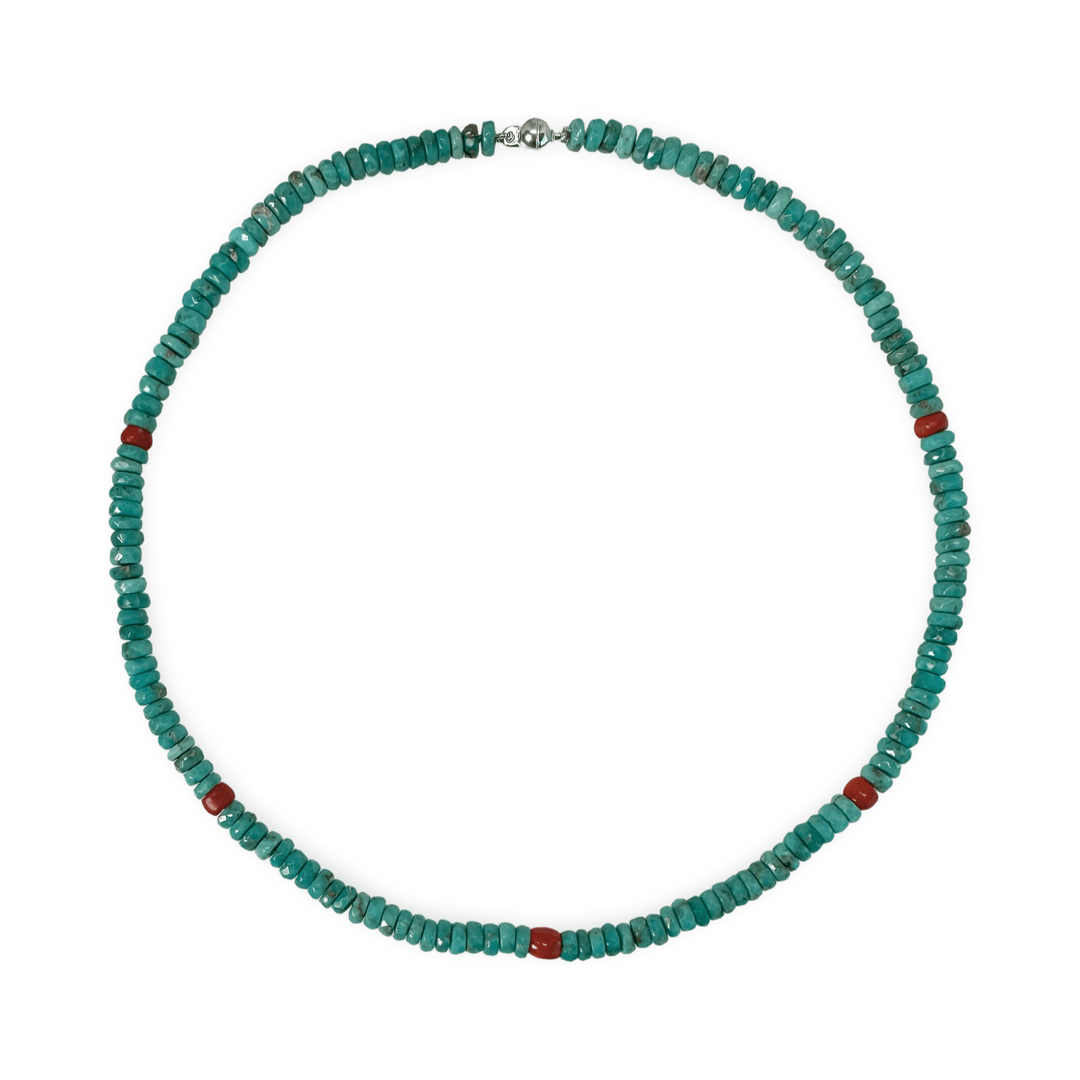 Kette aus Türkis mit alten Korallen - Perlen - Atelier Tibet