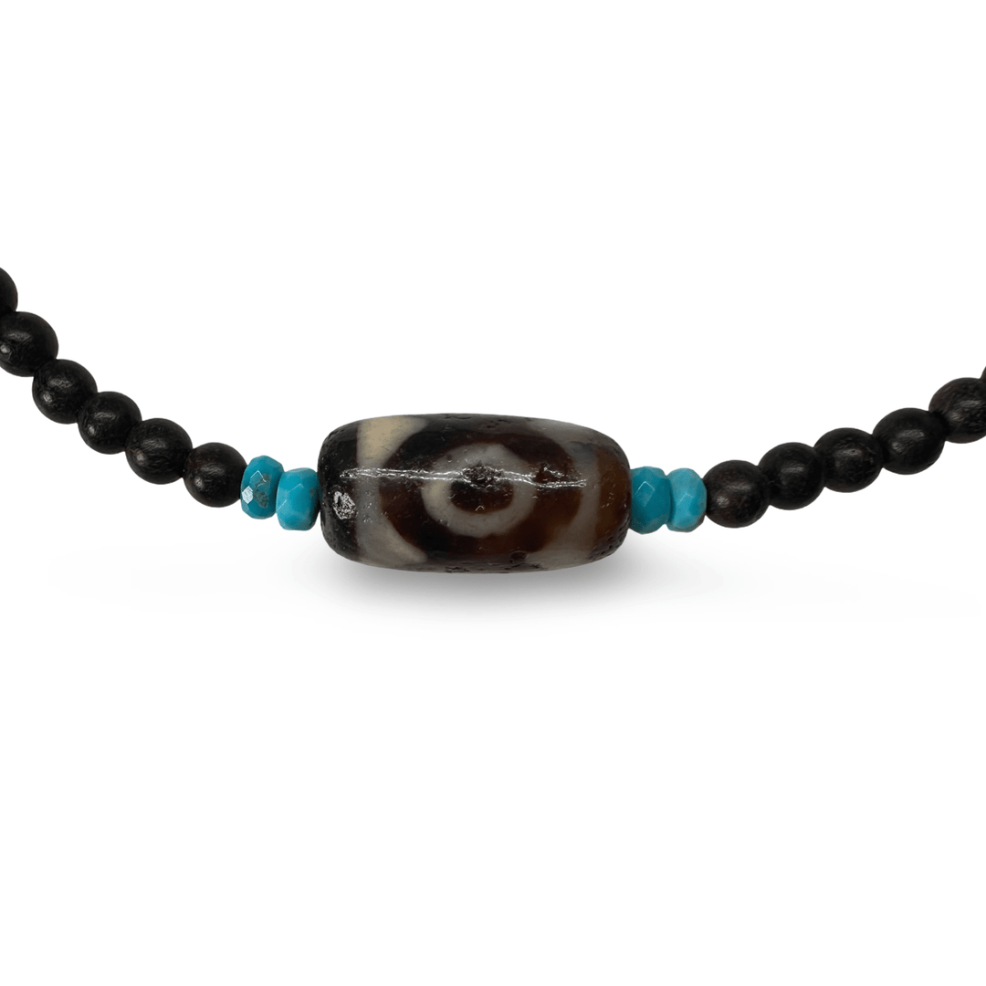 Kette – Ebenholz mit Tibet-Türkis und Dzi-Perle - Atelier Tibet