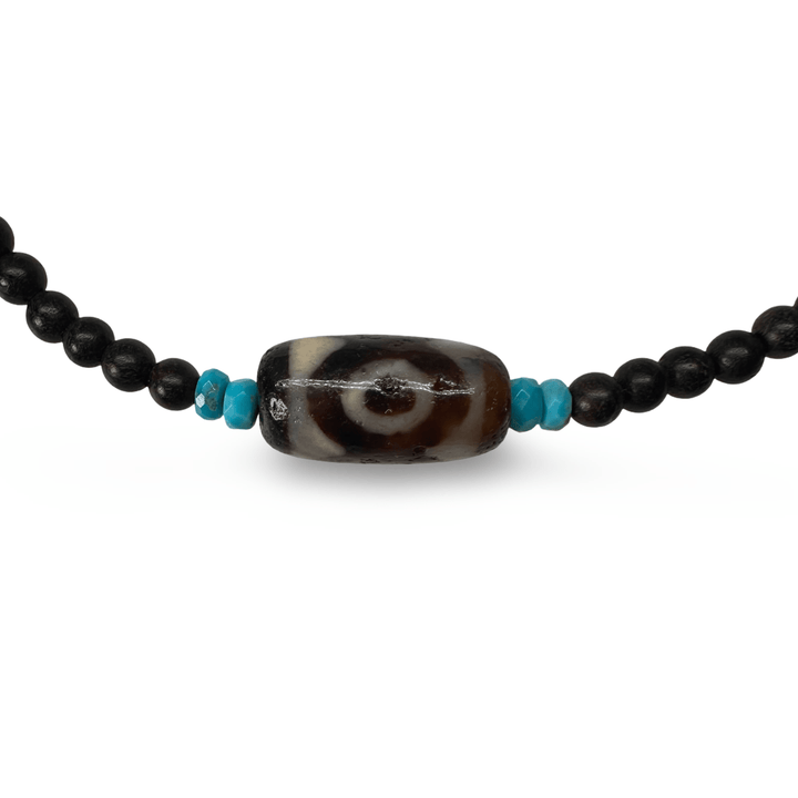 Kette – Ebenholz mit Tibet-Türkis und Dzi-Perle - Atelier Tibet
