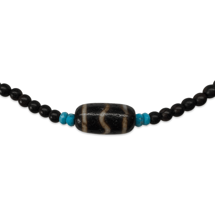 Kette – Ebenholz mit Tibet-Türkis und Dzi-Perle - Atelier Tibet