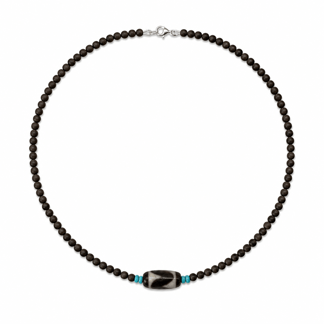 Kette – Ebenholz mit Tibet-Türkis und Dzi-Perle - Atelier Tibet