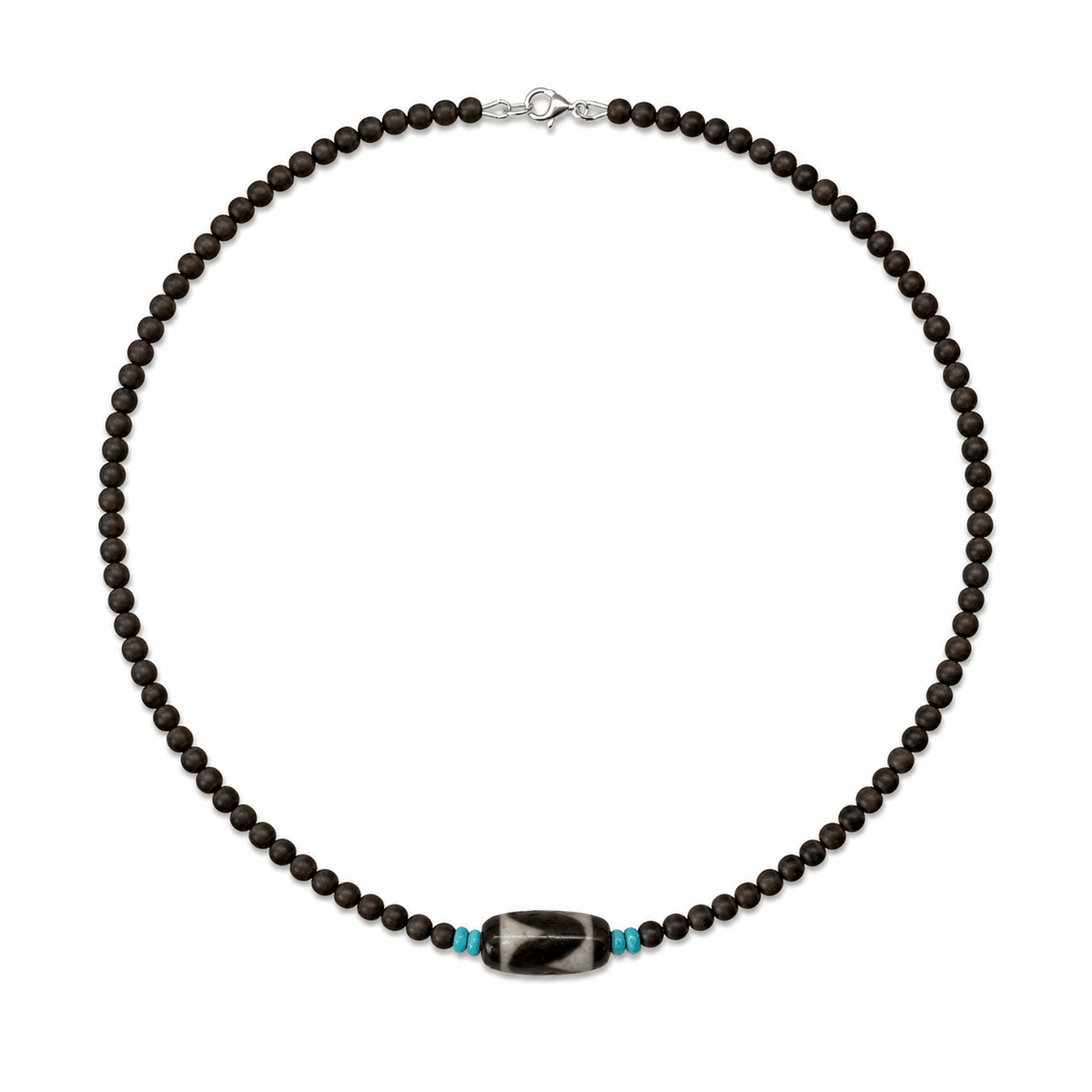 Kette – Ebenholz mit Tibet-Türkis und Dzi-Perle - Atelier Tibet