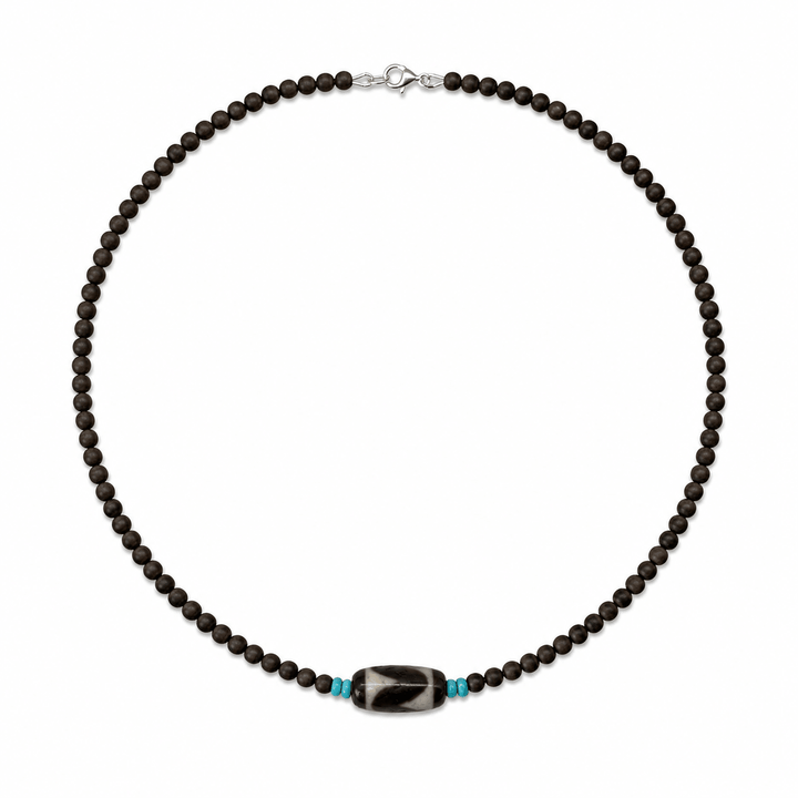 Kette – Ebenholz mit Tibet-Türkis und Dzi-Perle - Atelier Tibet