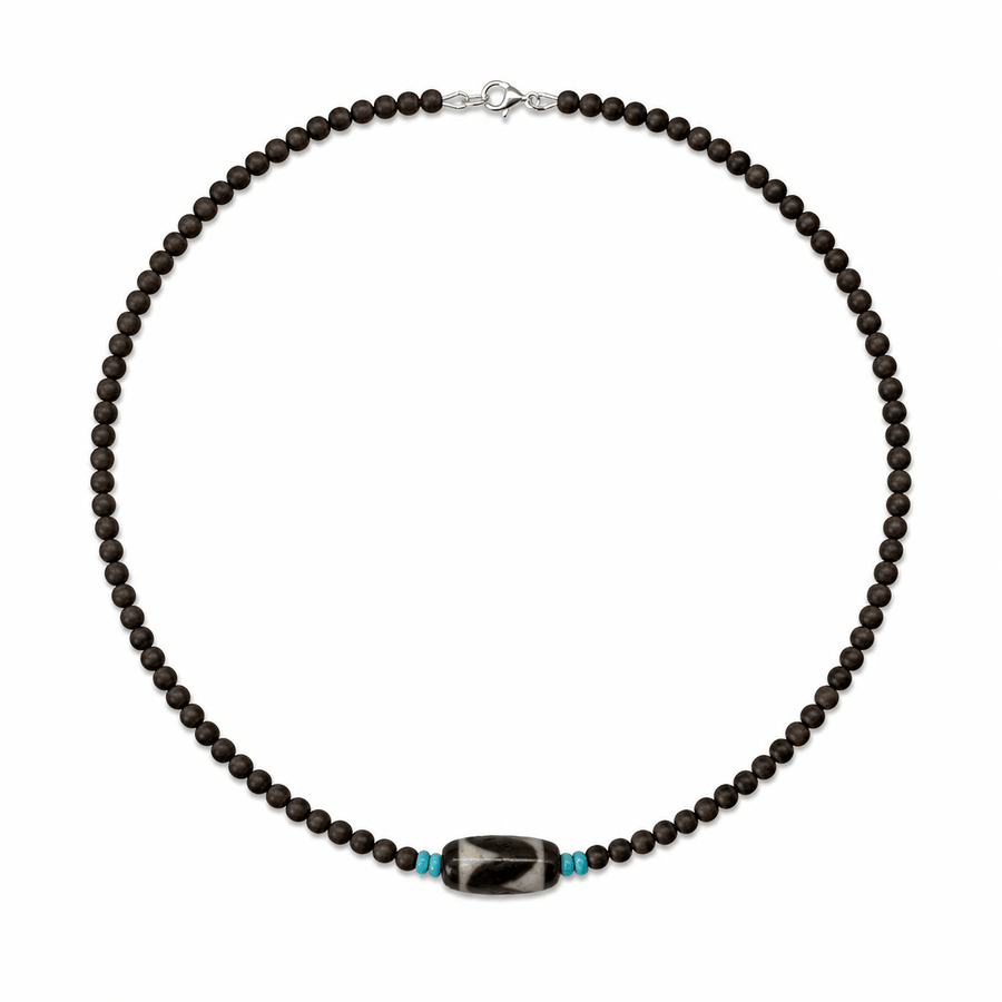 Kette – Ebenholz mit Tibet-Türkis und Dzi-Perle - Atelier Tibet