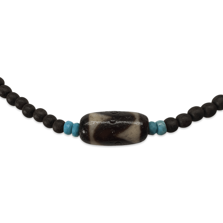 Kette – Ebenholz mit Tibet-Türkis und Dzi-Perle - Atelier Tibet