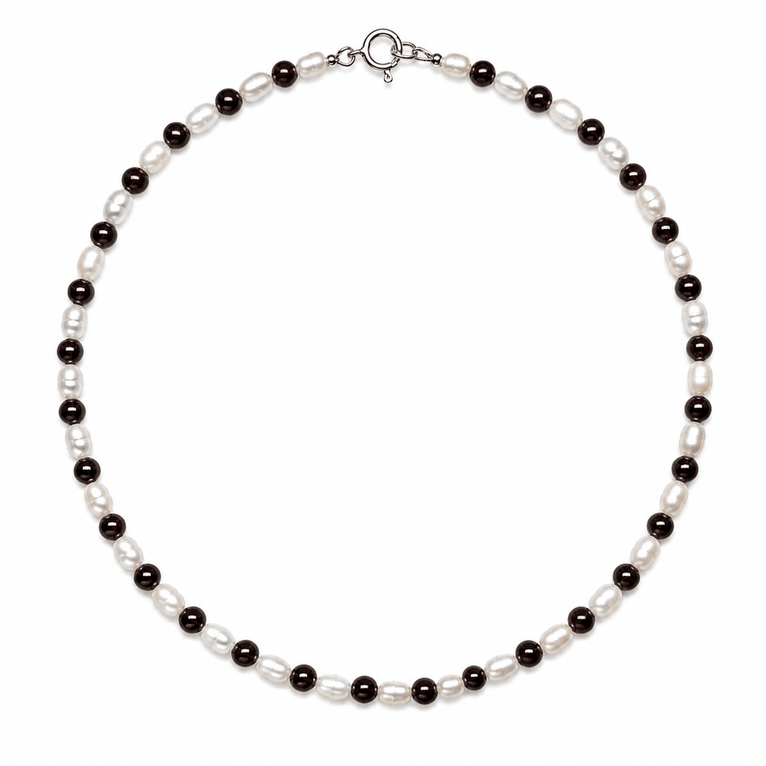 Kette mit Süsswasser- und Granatperlen - Atelier Tibet