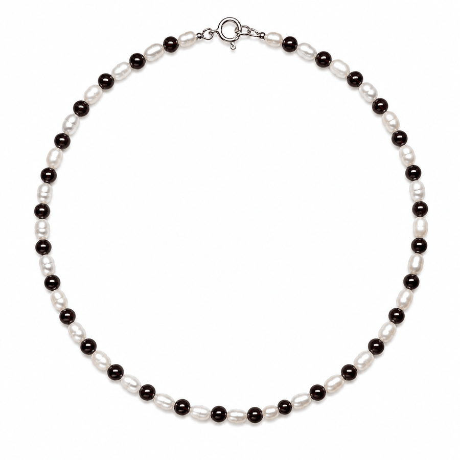 Kette mit Süsswasser- und Granatperlen - Atelier Tibet