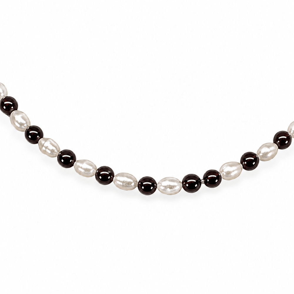 Kette mit Süsswasser- und Granatperlen - Atelier Tibet