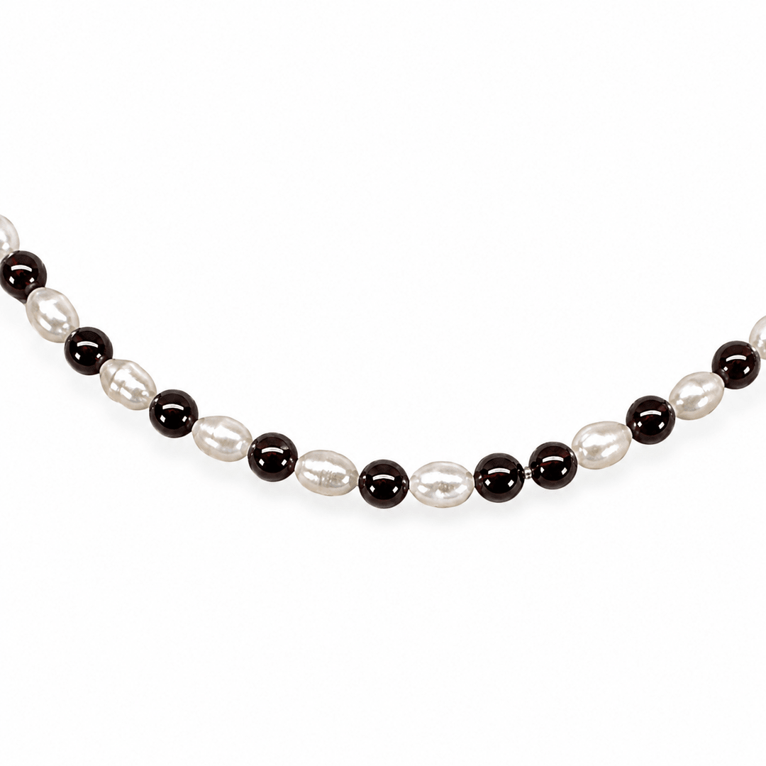 Kette mit Süsswasser- und Granatperlen - Atelier Tibet