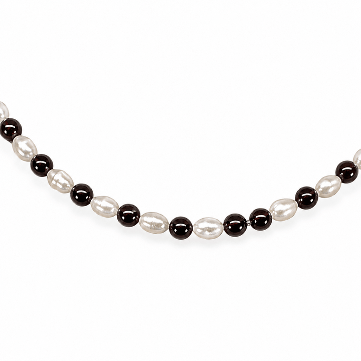 Kette mit Süsswasser- und Granatperlen - Atelier Tibet