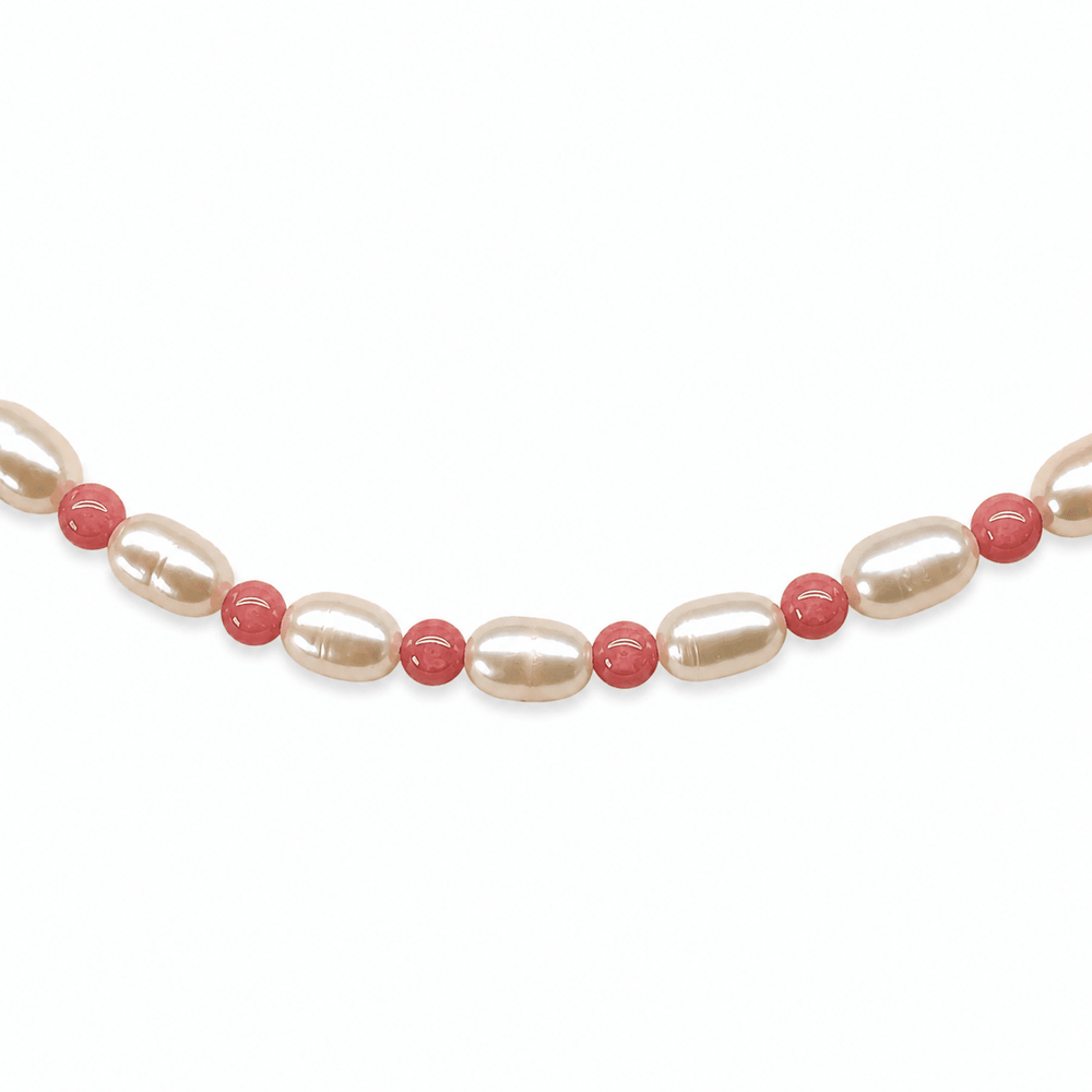 Kette mit Süsswasser- und rosa Opalperlen - Atelier Tibet