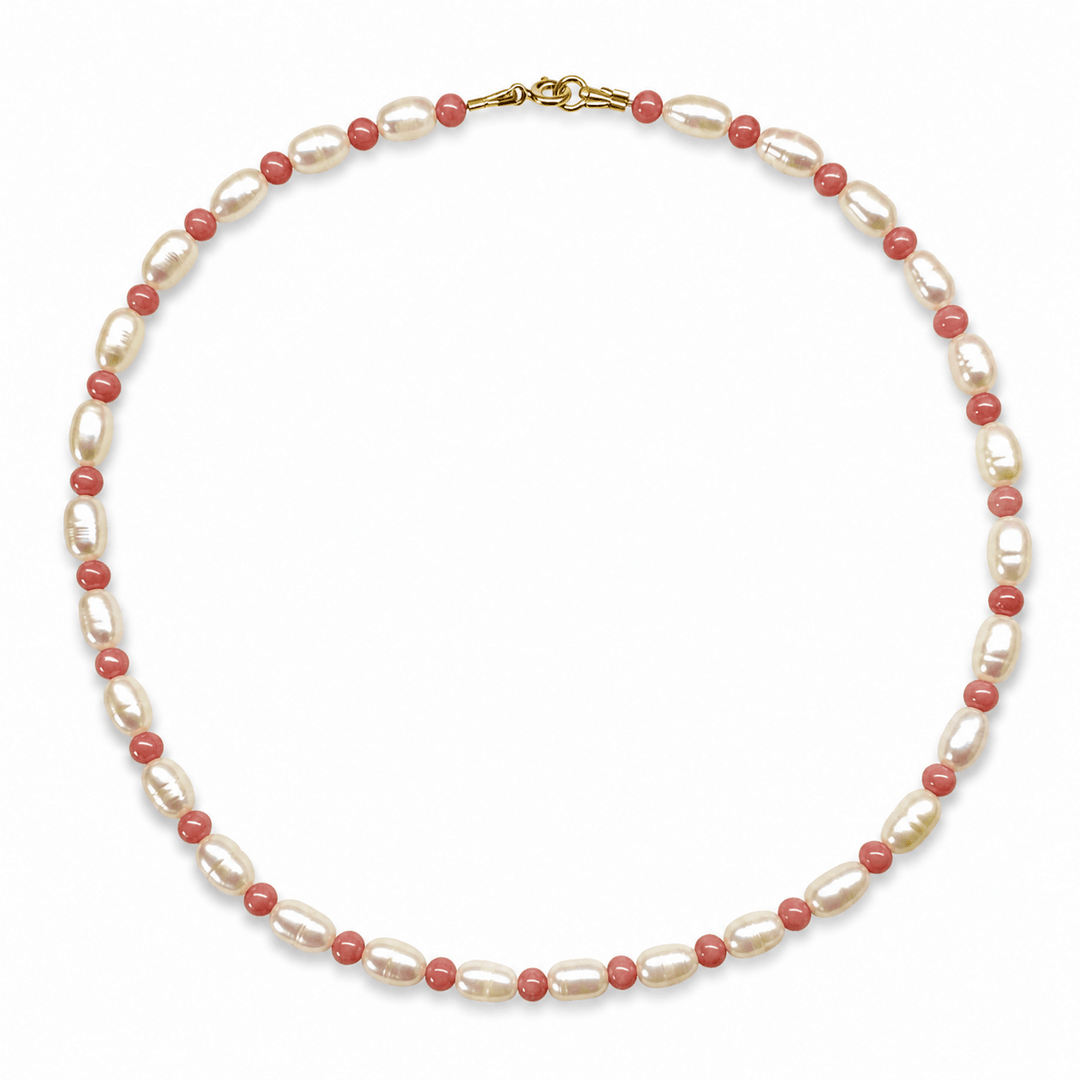 Kette mit Süsswasser- und rosa Opalperlen - Atelier Tibet