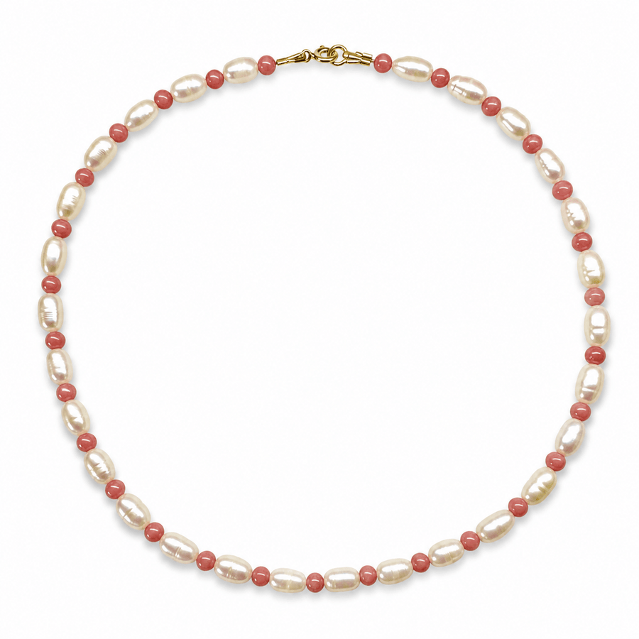 Kette mit Süsswasser- und rosa Opalperlen - Atelier Tibet