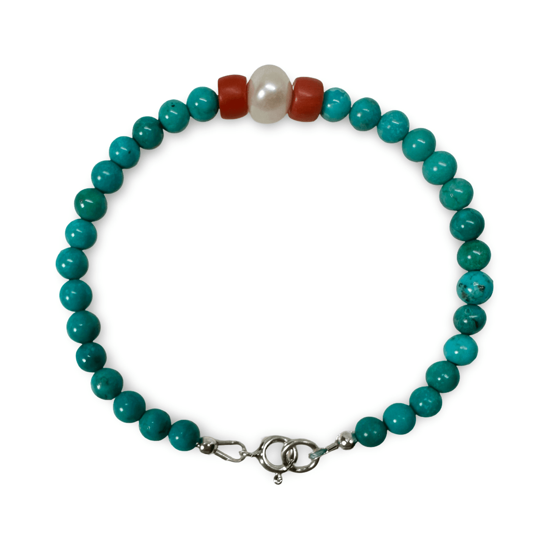 Kette und Armband aus Türkis, alter Koralle und einer Perle - Atelier Tibet