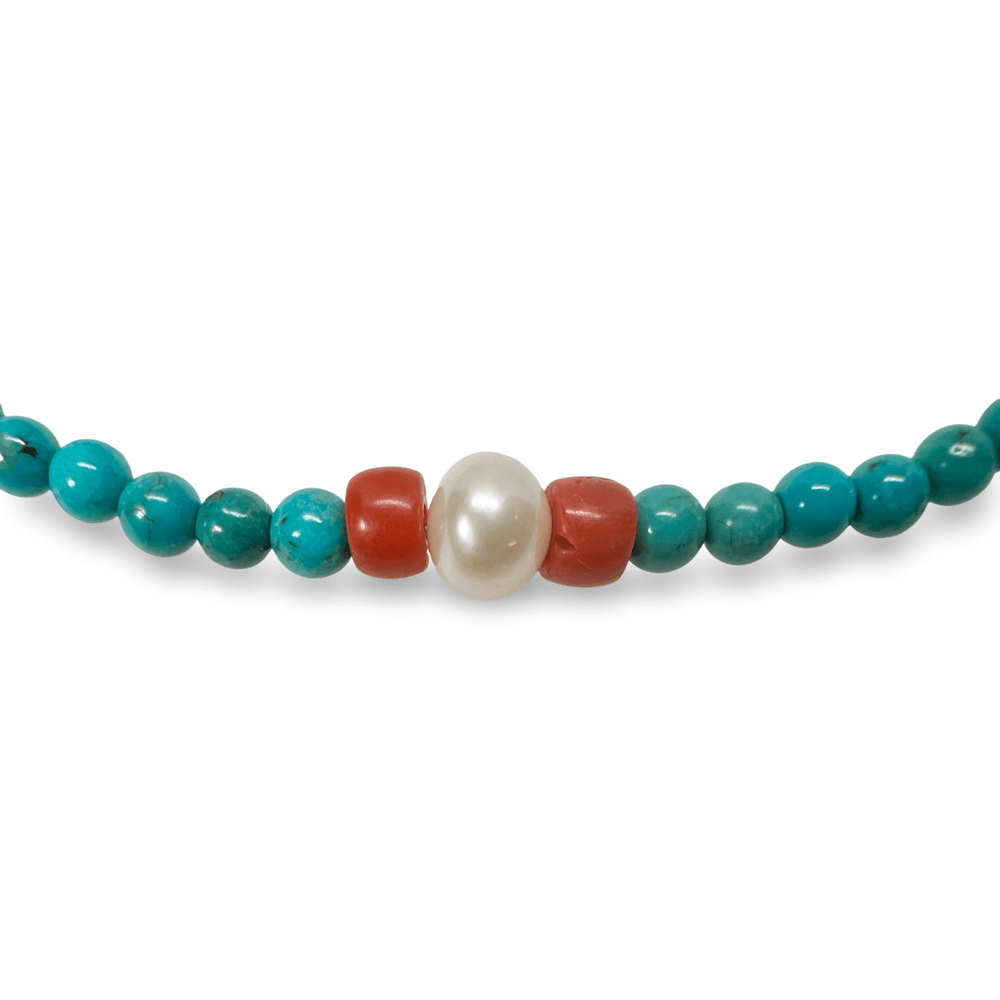 Kette und Armband aus Türkis, alter Koralle und einer Perle - Atelier Tibet