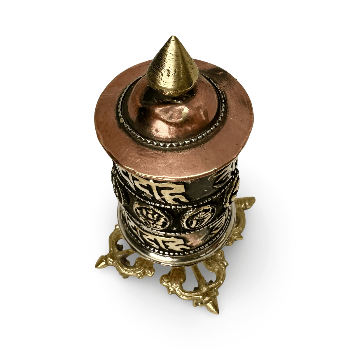 Kleine Tisch - Gebetsmühle aus Kupfer und Messing - Atelier Tibet