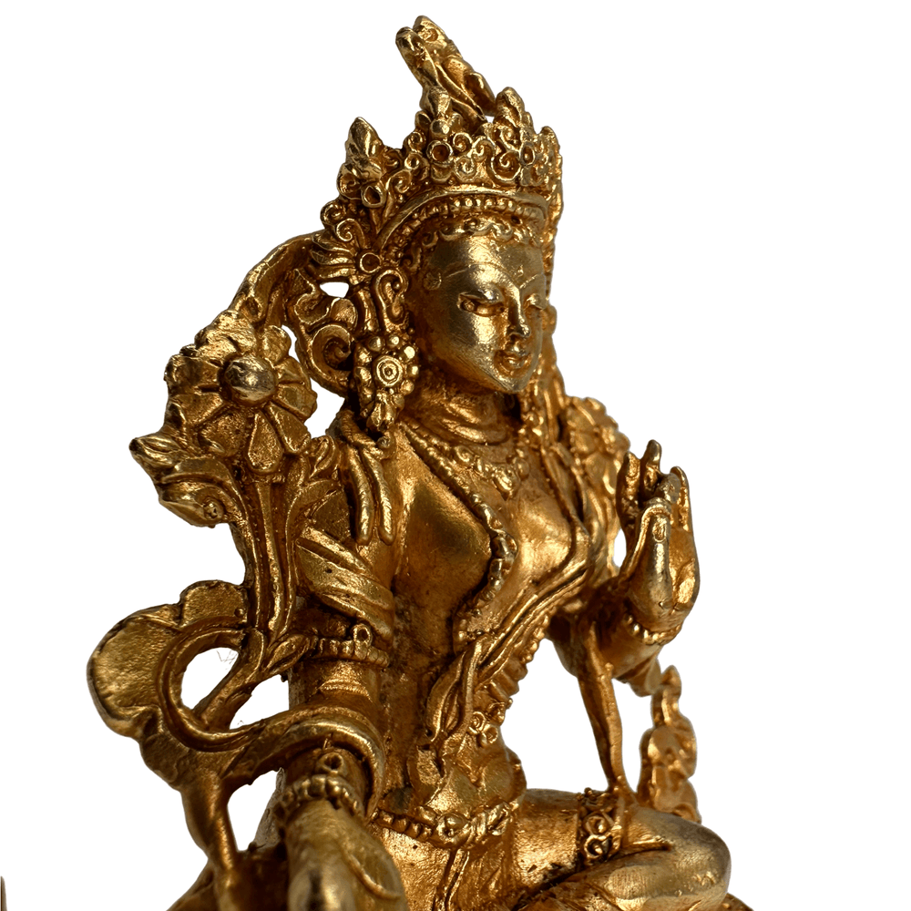Kleinformatige vergoldete Kupferstatue «Grüne Tara» - Atelier Tibet
